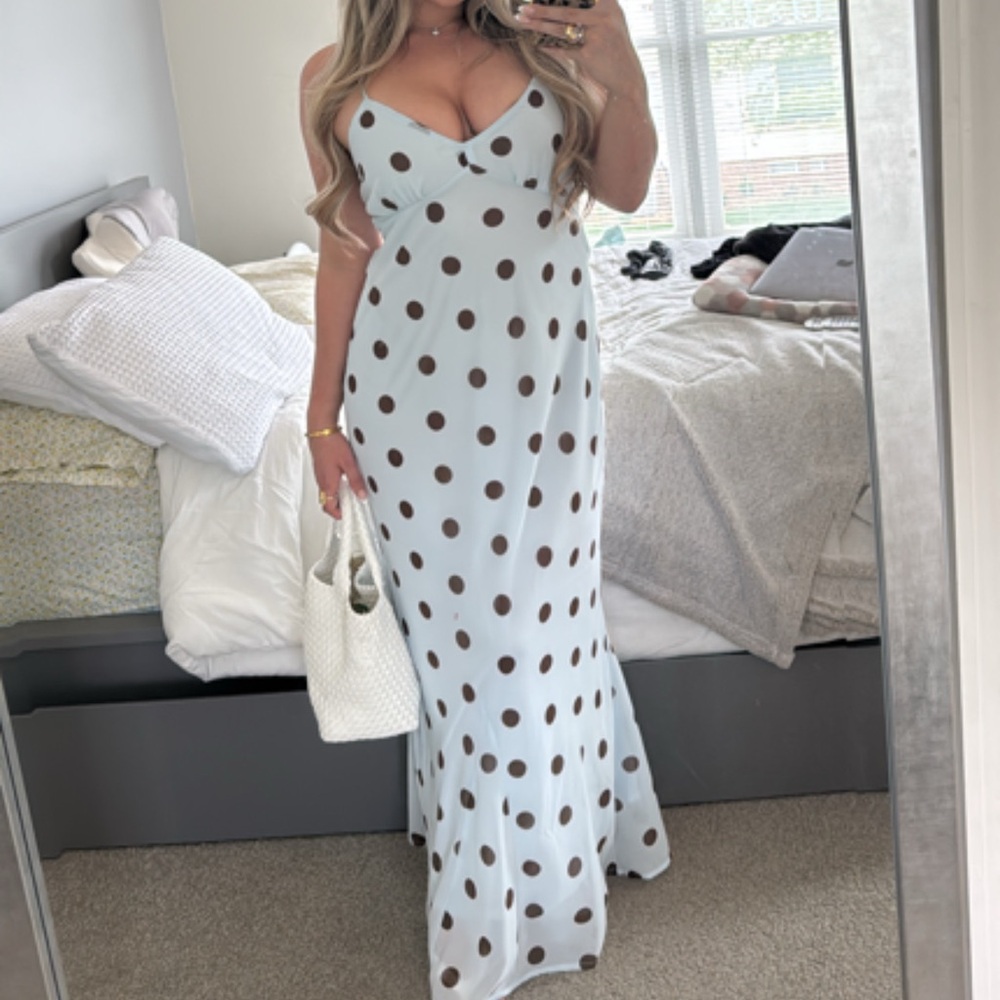 Blue Brown Polkadot Maxi Dress